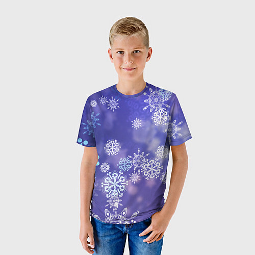 Детская футболка Крупные снежинки на фиолетовом / 3D-принт – фото 3