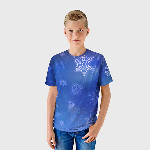 Детская футболка Декоративные снежинки на фиолетовом / 3D-принт – фото 3