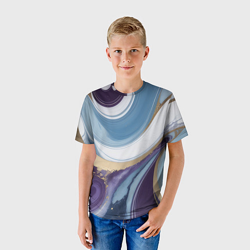 Детская футболка Абстрактный волнистый узор фиолетовый с голубым / 3D-принт – фото 3