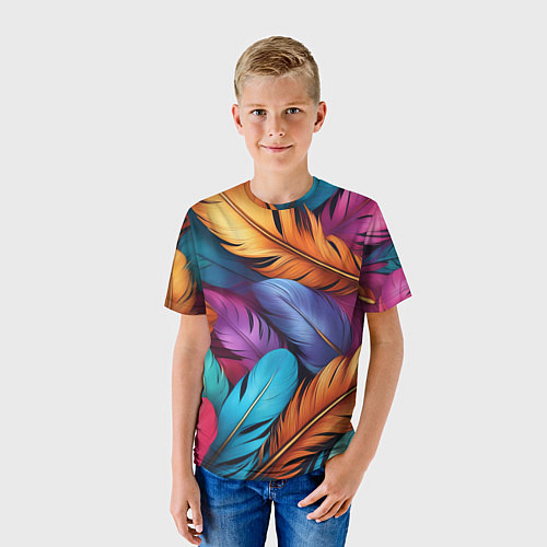 Детская футболка Перья паттерн - нейросеть / 3D-принт – фото 3