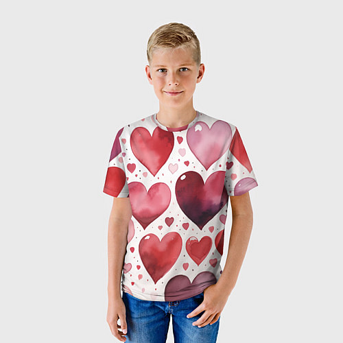Детская футболка Паттерн акварельные сердечки / 3D-принт – фото 3