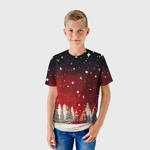 Детская футболка Морозное утро в деревне / 3D-принт – фото 3