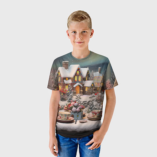 Детская футболка Объемные новогодние домики / 3D-принт – фото 3