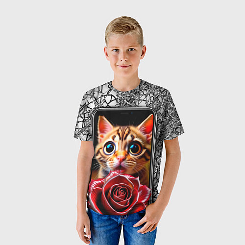 Детская футболка Кот в телефоне / 3D-принт – фото 3
