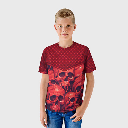 Детская футболка Расплавленные красные черепа / 3D-принт – фото 3