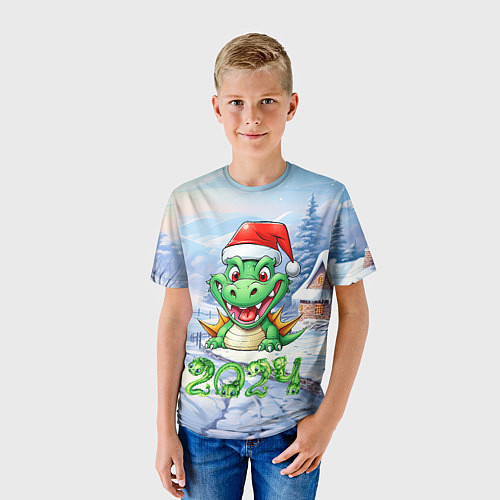 Детская футболка Милый зеленый дракончик 2024 год / 3D-принт – фото 3