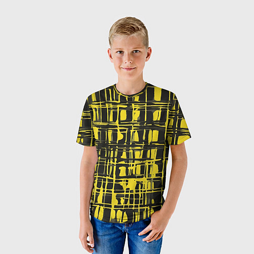 Детская футболка Смазанная краска чёрная и жёлтая / 3D-принт – фото 3