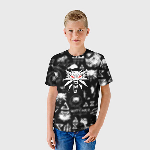 Детская футболка Ведьмак логотипы серые / 3D-принт – фото 3