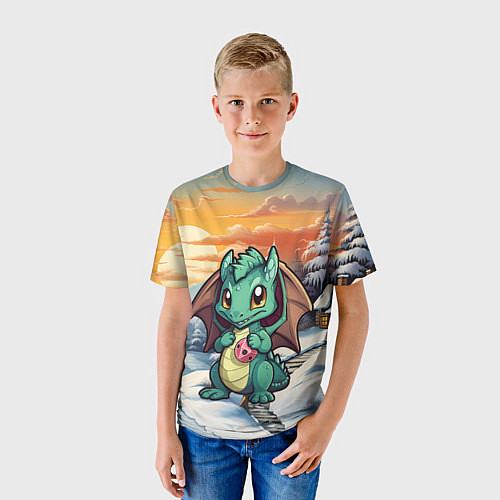 Детская футболка Милый дракончик зеленый / 3D-принт – фото 3