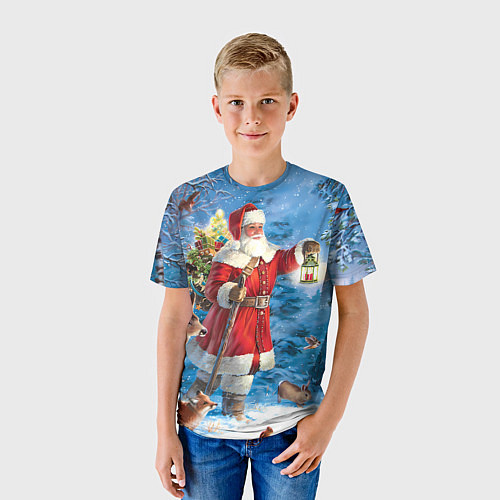 Детская футболка Дед Мороз в лесу с животными / 3D-принт – фото 3
