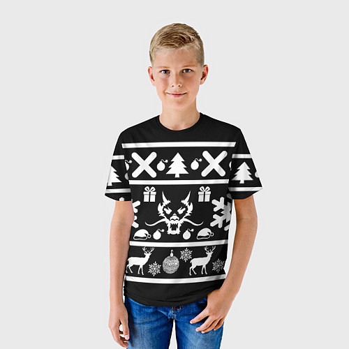 Детская футболка Новогодняя ёлка олень и дракон / 3D-принт – фото 3
