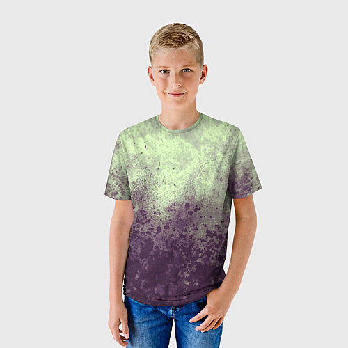 Детская футболка Абстракция - фиолетовые пятна на зеленом фоне / 3D-принт – фото 3