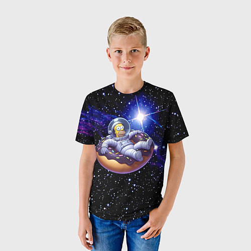 Детская футболка Космонавт Гомер Симпсон на пончике - нейросеть / 3D-принт – фото 3