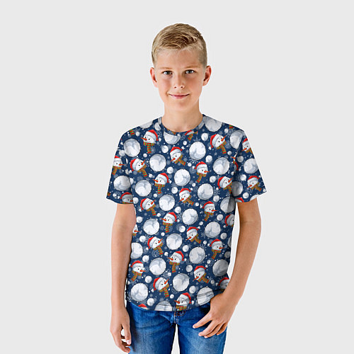 Детская футболка Весёлые снеговики - паттерн / 3D-принт – фото 3