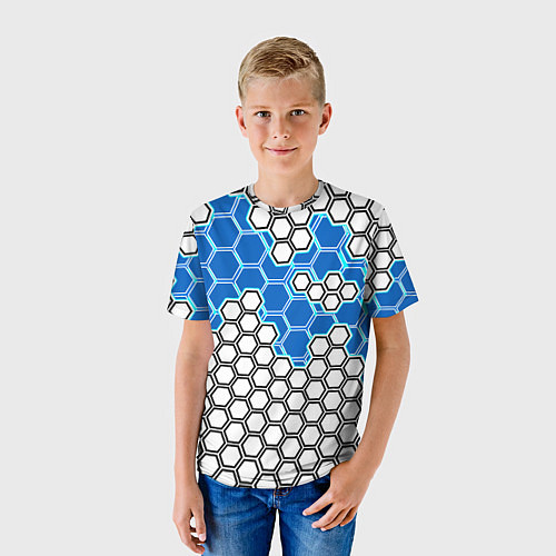 Детская футболка Синяя энерго-броня из шестиугольников / 3D-принт – фото 3