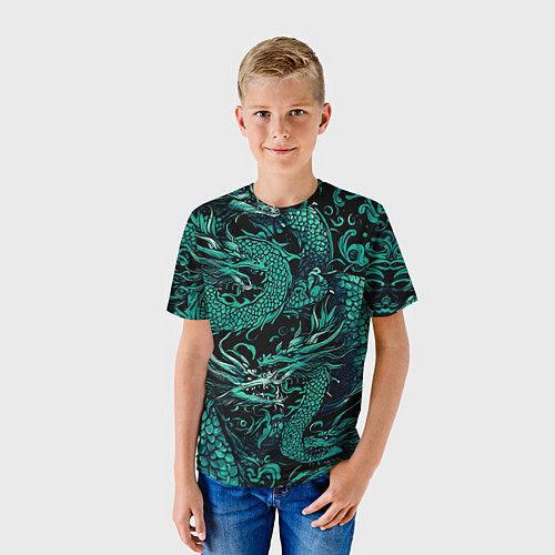Детская футболка Дракон бирюзового цвета / 3D-принт – фото 3