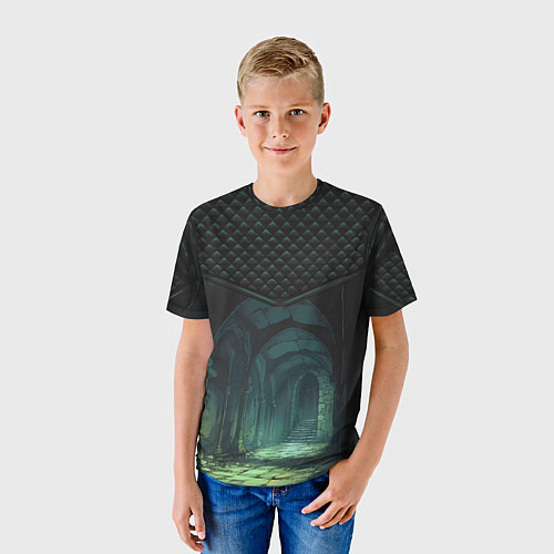 Детская футболка Стеганные ромбы: стрельчатые арки катакомб / 3D-принт – фото 3