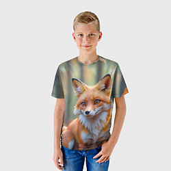 Футболка детская Портрет лисы в осеннем лесу, цвет: 3D-принт — фото 2