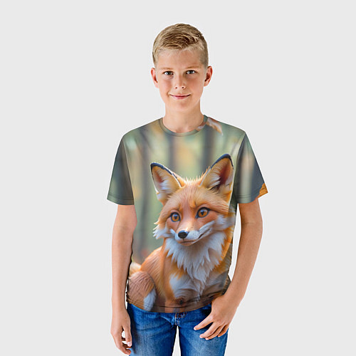 Детская футболка Портрет лисы в осеннем лесу / 3D-принт – фото 3