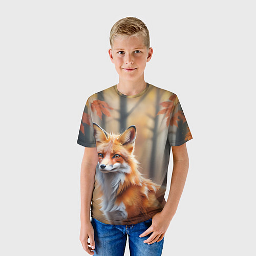 Детская футболка Рыжая лисица в осеннем лесу / 3D-принт – фото 3