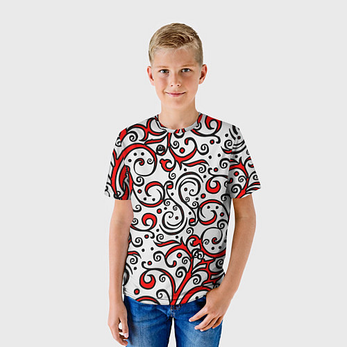 Детская футболка Красный кружевной узор / 3D-принт – фото 3