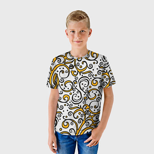 Детская футболка Жёлтый кружевной узор / 3D-принт – фото 3