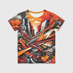 Футболка детская Улица в оранжевом граффити, цвет: 3D-принт