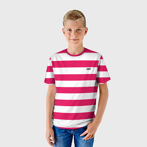 Детская футболка Красно белый узор в полоску / 3D-принт – фото 3