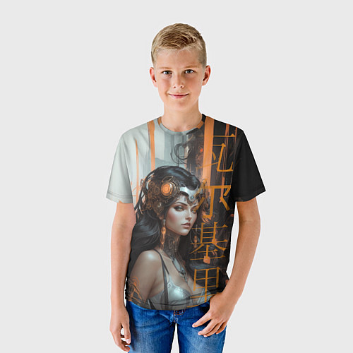 Детская футболка Кибернетическая девушка-валькирия / 3D-принт – фото 3
