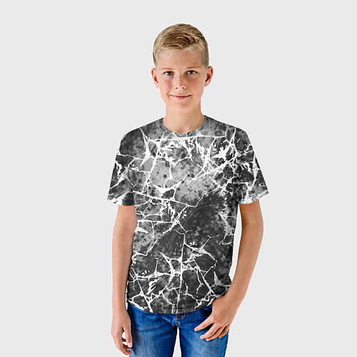 Детская футболка Абстракция - белые трещины на сером фоне / 3D-принт – фото 3