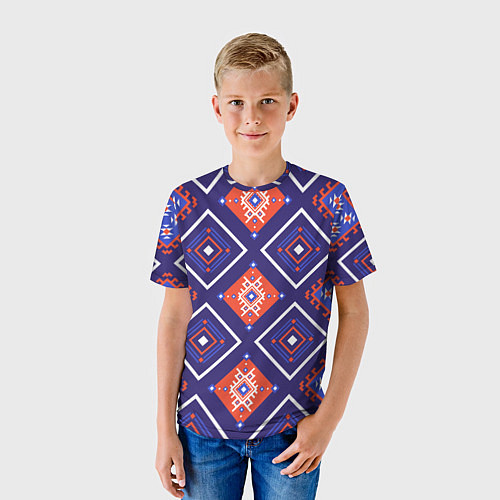 Детская футболка Этнические ромбы в контрасте / 3D-принт – фото 3