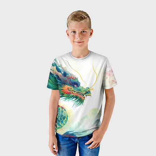 Детская футболка Japanese dragon - watercolor art / 3D-принт – фото 3