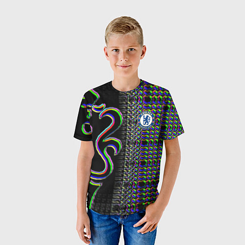 Детская футболка Chelsea fc glitch / 3D-принт – фото 3