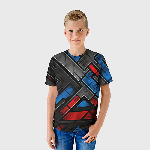 Детская футболка Темная абстракция из геометрических фигур / 3D-принт – фото 3