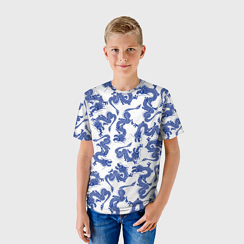Детская футболка Синие новогодние драконы / 3D-принт – фото 3