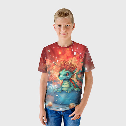 Детская футболка Новогодний маленький дракон символ 2024 / 3D-принт – фото 3