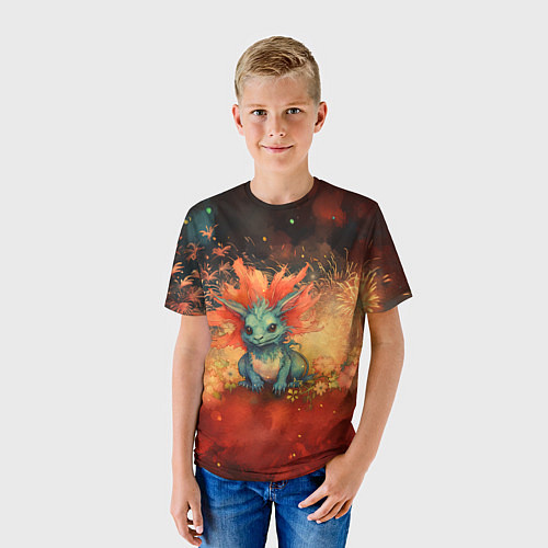 Детская футболка Дракон на фоне салютов / 3D-принт – фото 3