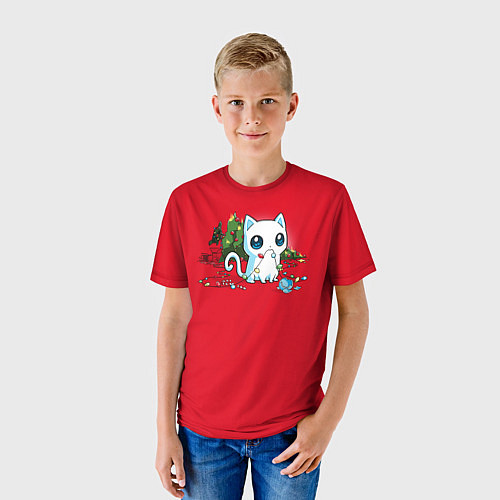 Детская футболка Озорной новогодний котик / 3D-принт – фото 3