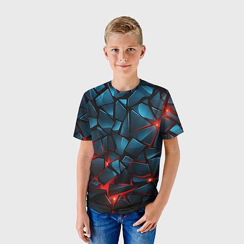 Детская футболка Синие плиты с красным разломом / 3D-принт – фото 3