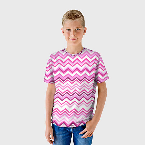 Детская футболка Ломаные полосы бело-розовый / 3D-принт – фото 3