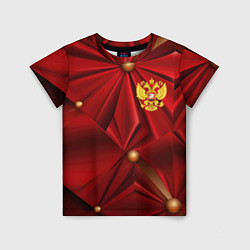 Футболка детская Золотой герб России на красной абстракции, цвет: 3D-принт