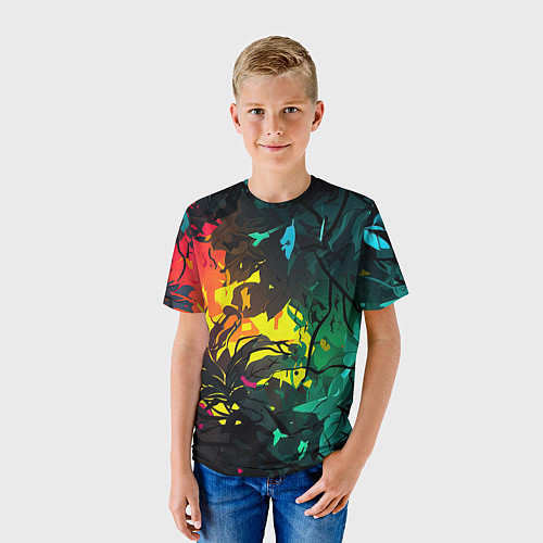 Детская футболка Яркие разноцветные абстрактные листья / 3D-принт – фото 3