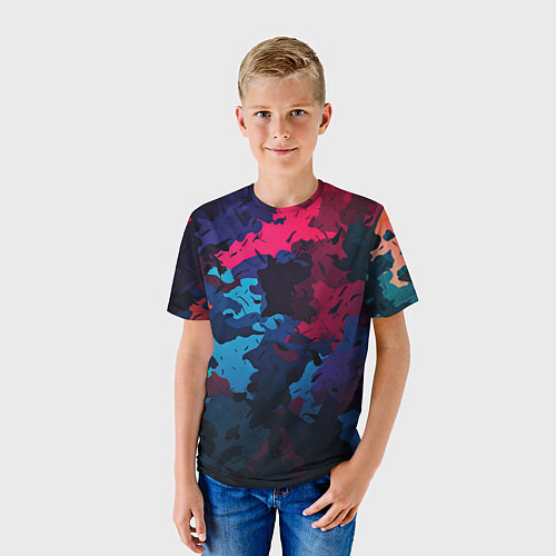 Детская футболка Хаотичный яркий камуфляж / 3D-принт – фото 3