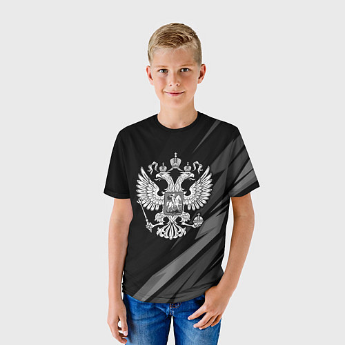 Детская футболка Герб России - черно-белая абстракция / 3D-принт – фото 3