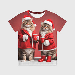 Футболка детская С новым котом - два кота в костюмах Санты, цвет: 3D-принт
