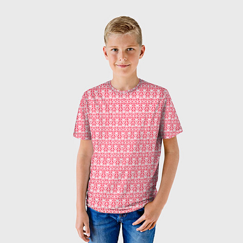 Детская футболка Белые узоры на розовом / 3D-принт – фото 3