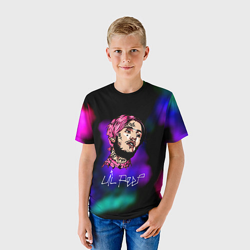 Детская футболка Lil peep рэп неоновый градиент / 3D-принт – фото 3