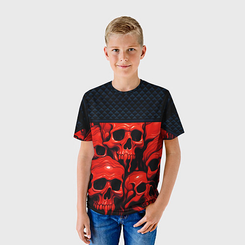Детская футболка Расплавленные красные черепа стёжка / 3D-принт – фото 3