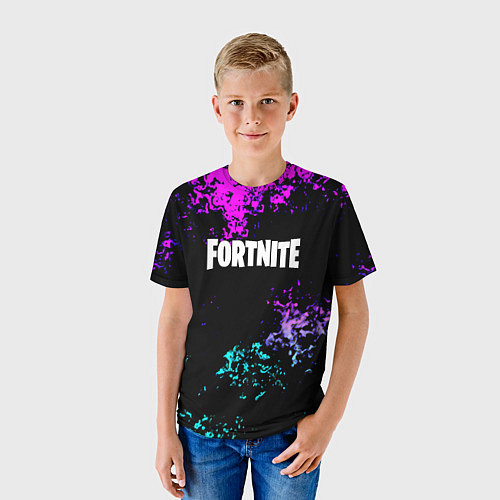Детская футболка Fortnite капли неоновых красок / 3D-принт – фото 3