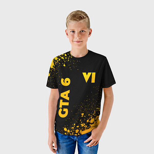 Детская футболка GTA 6 - gold gradient вертикально / 3D-принт – фото 3